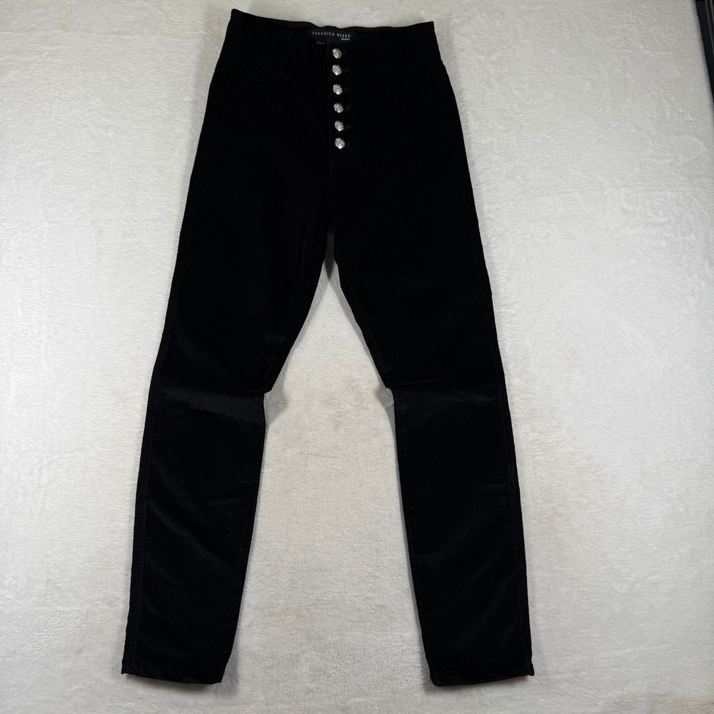 Veronica Beard Debbie Black Velvet High Rise Skinny Pants Womens 26